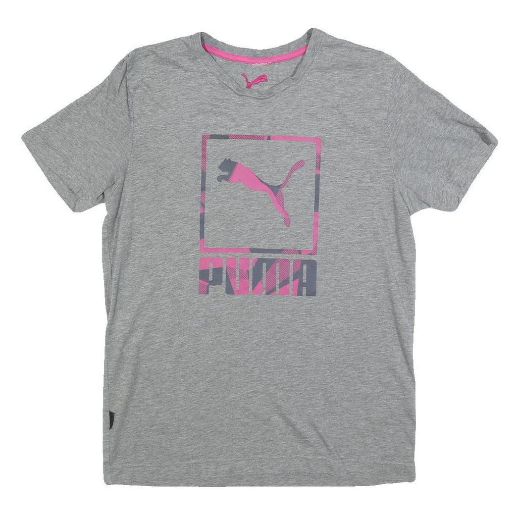 PUMA Womens Grey & Pink Graphic T-Shirt L Short Sleeve Crew Neck Casual Wear