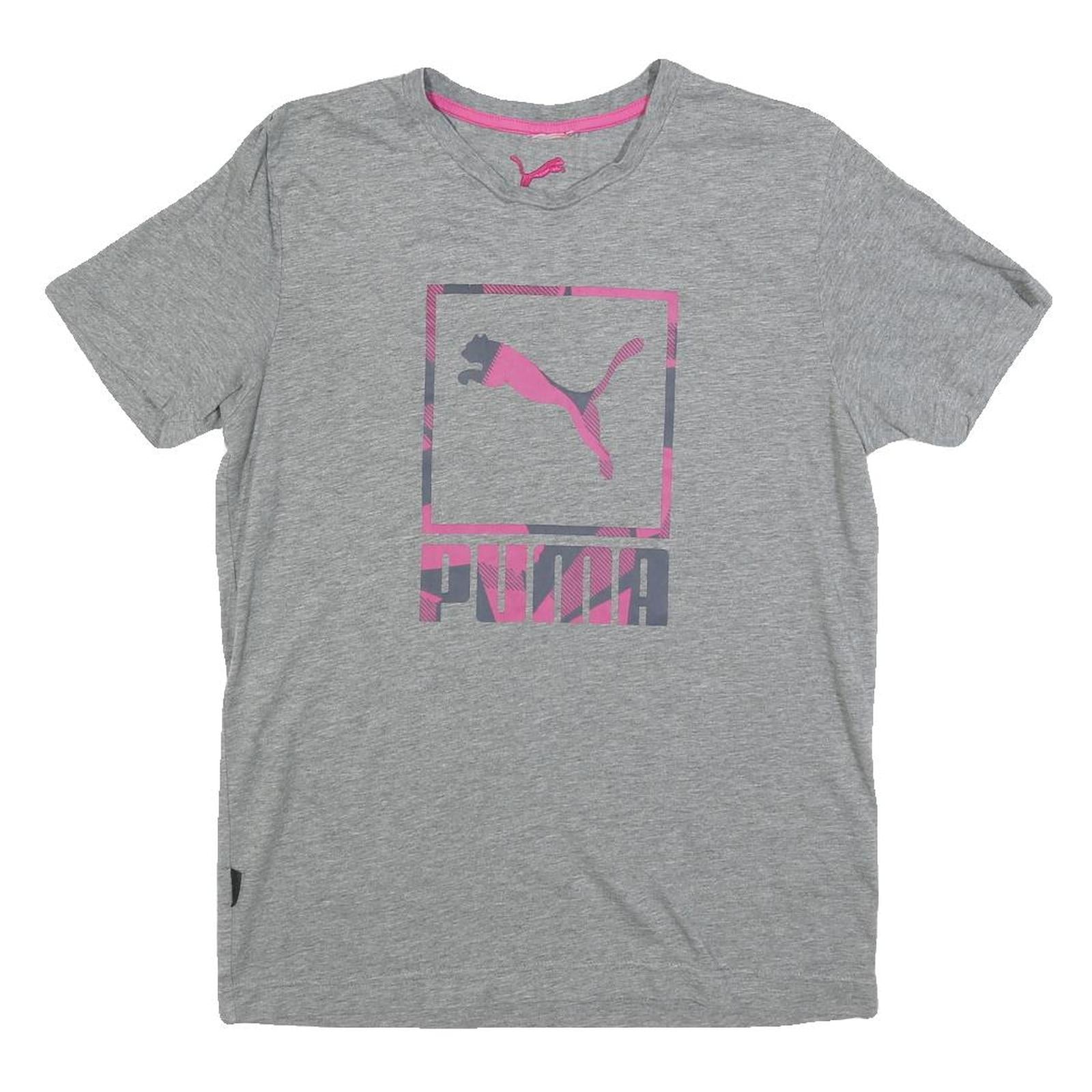 PUMA Womens Grey & Pink Graphic T-Shirt L Short Sleeve Crew Neck Casual Wear