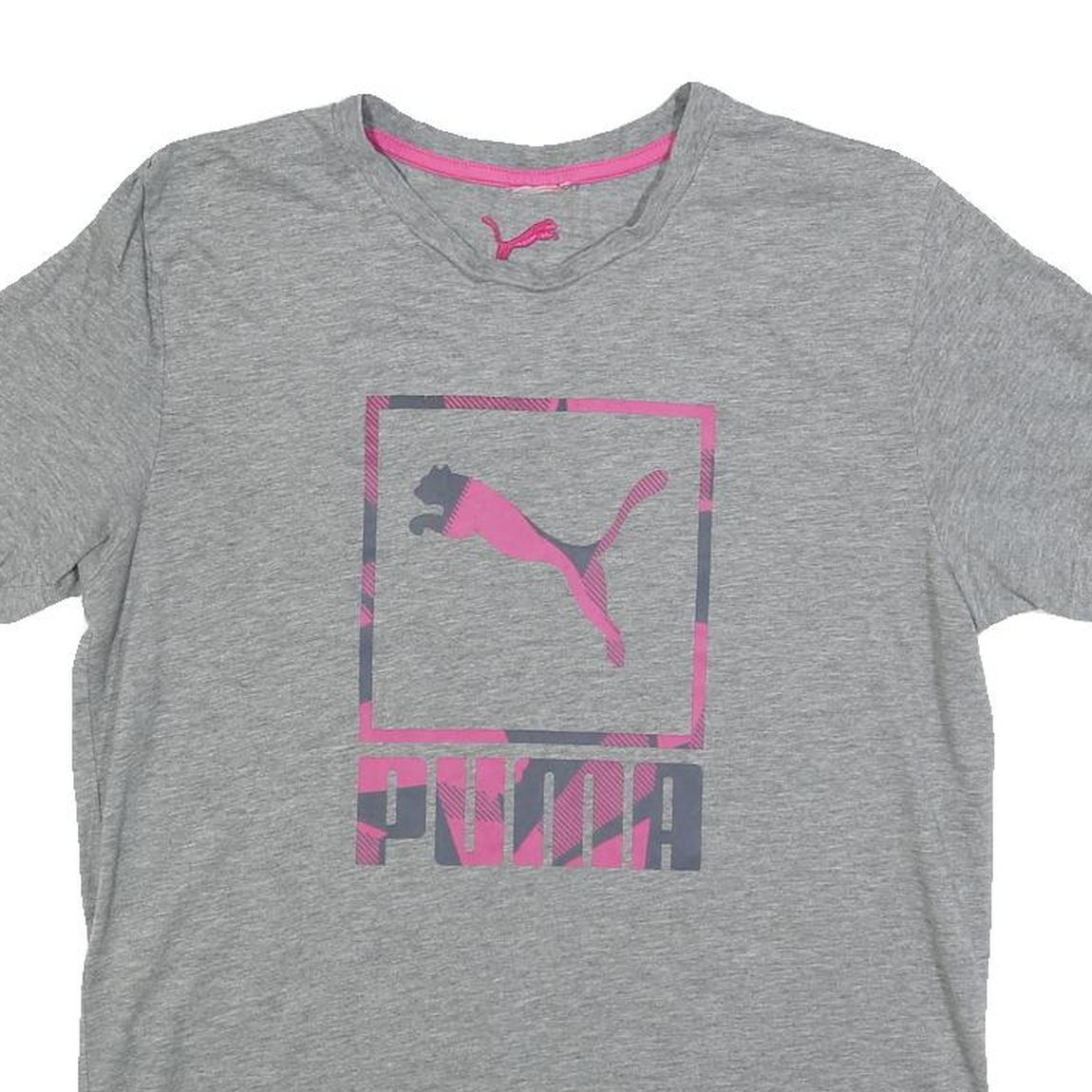 PUMA Womens Grey & Pink Graphic T-Shirt L Short Sleeve Crew Neck Casual Wear