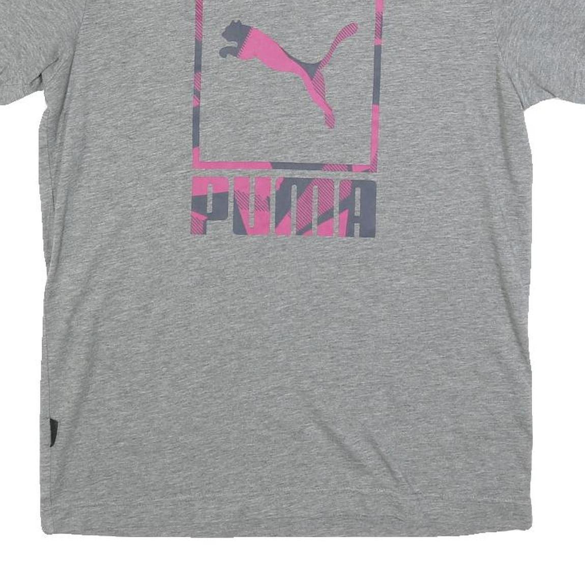 PUMA Womens Grey & Pink Graphic T-Shirt L Short Sleeve Crew Neck Casual Wear