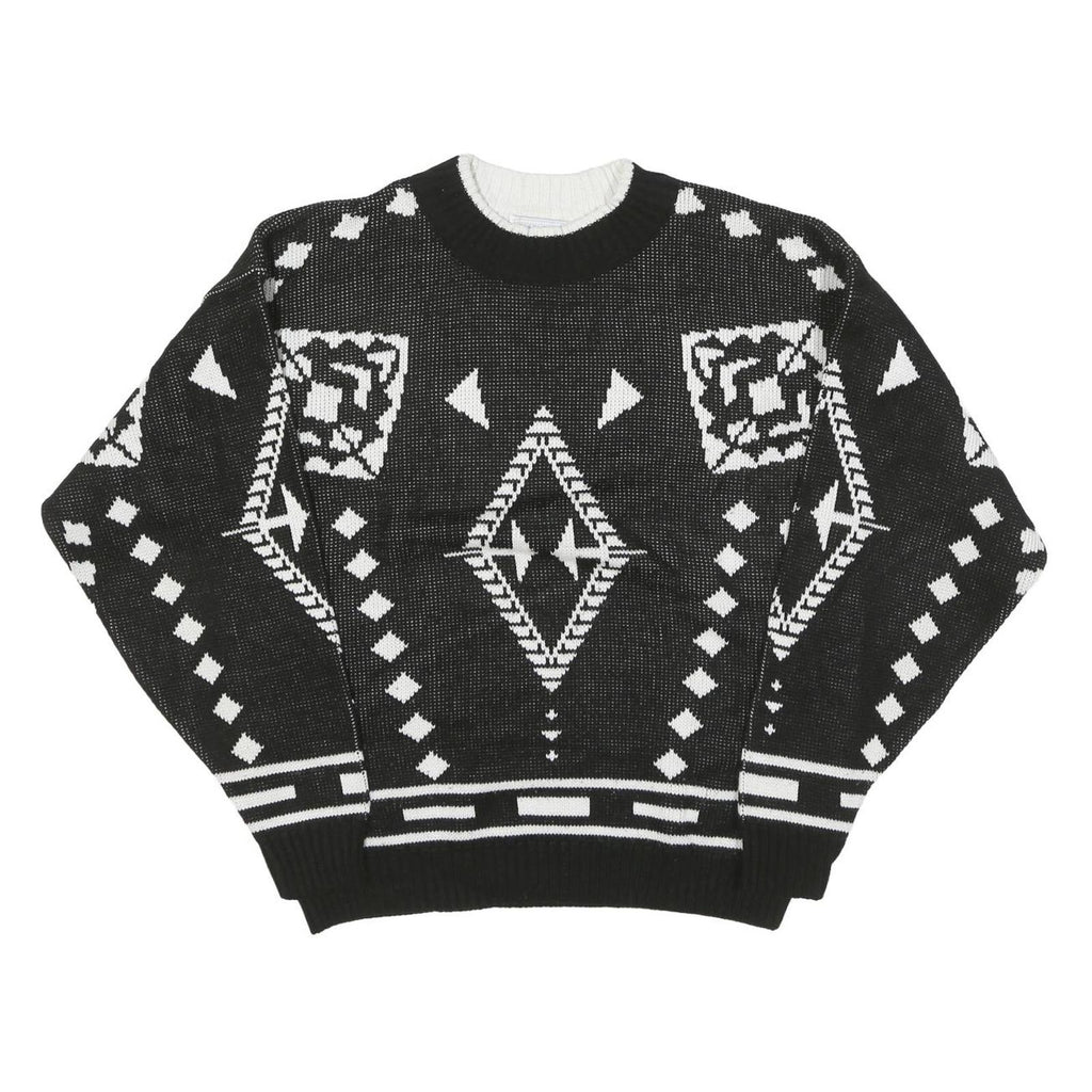 ESSENTIALS Mens Black & White Patterned Jumper Crew Neck Basic Knit M Acrylic
