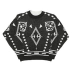 ESSENTIALS Mens Black & White Patterned Jumper Crew Neck Basic Knit M Acrylic