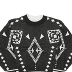 ESSENTIALS Mens Black & White Patterned Jumper Crew Neck Basic Knit M Acrylic