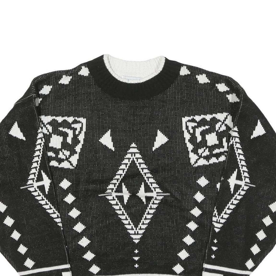 ESSENTIALS Mens Black & White Patterned Jumper Crew Neck Basic Knit M Acrylic