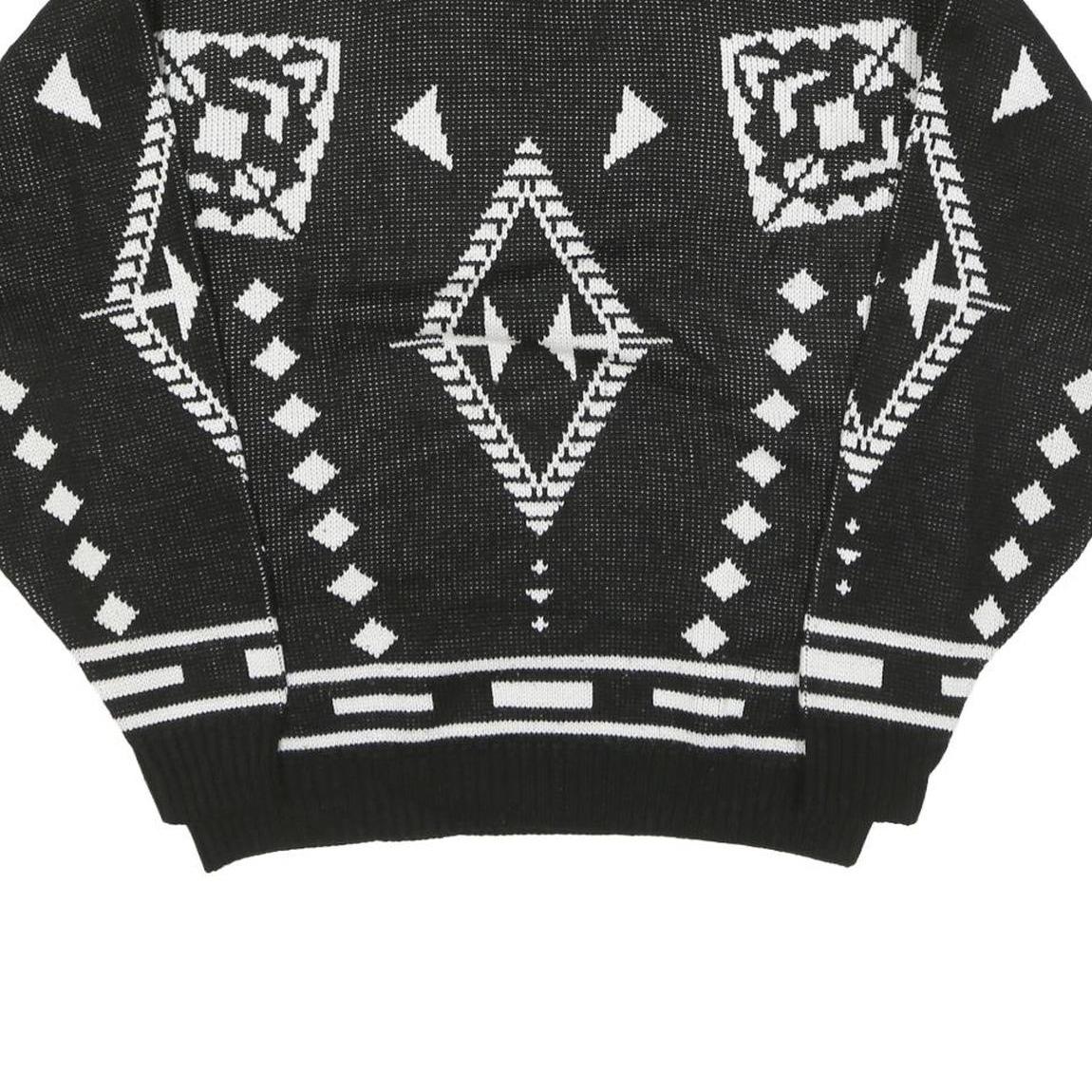 ESSENTIALS Mens Black & White Patterned Jumper Crew Neck Basic Knit M Acrylic