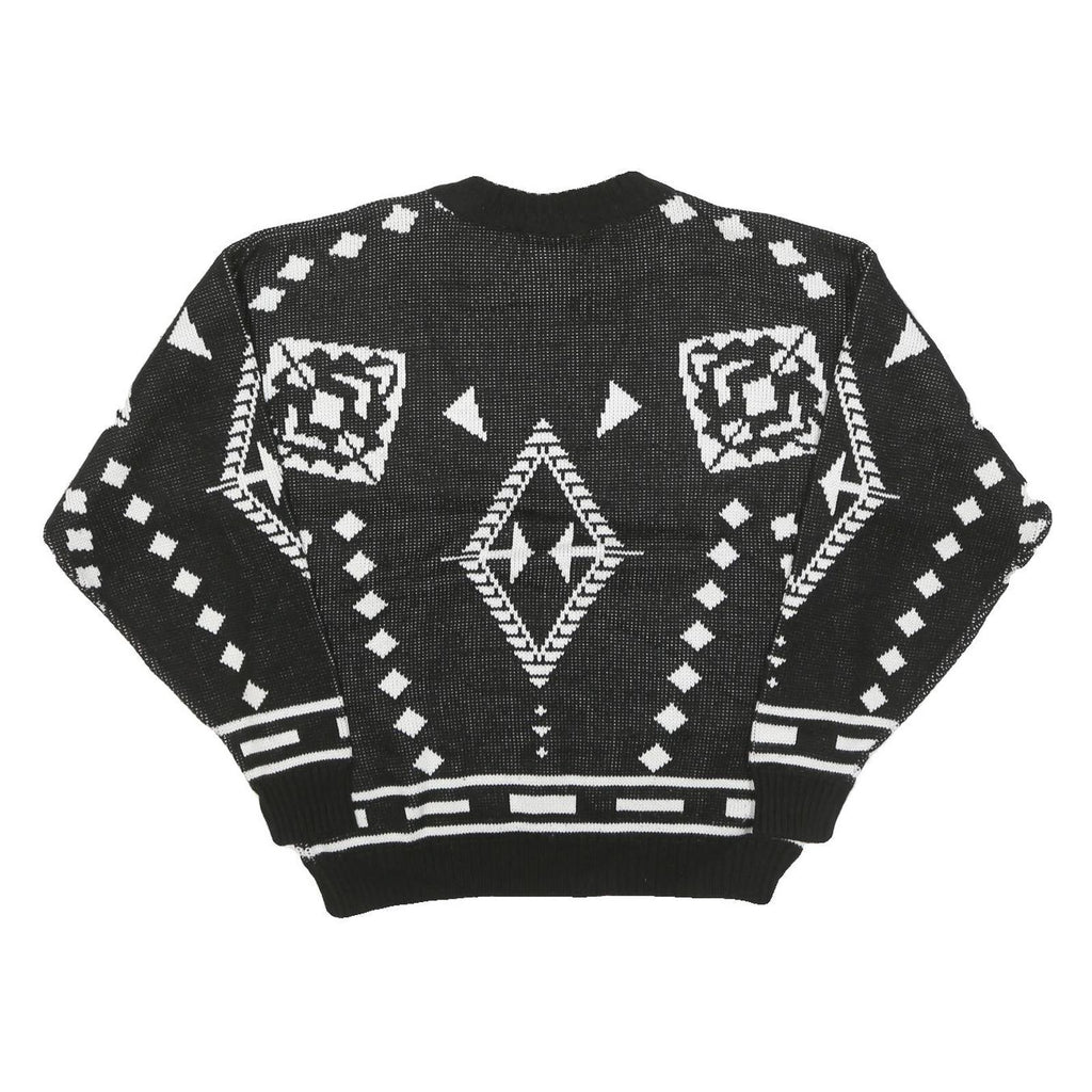 ESSENTIALS Mens Black & White Patterned Jumper Crew Neck Basic Knit M Acrylic
