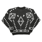ESSENTIALS Mens Black & White Patterned Jumper Crew Neck Basic Knit M Acrylic