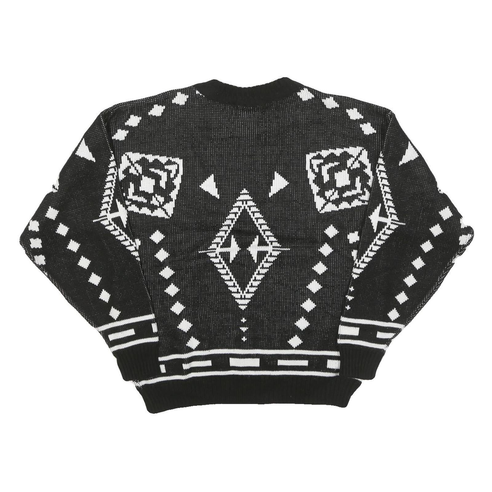 ESSENTIALS Mens Black & White Patterned Jumper Crew Neck Basic Knit M Acrylic