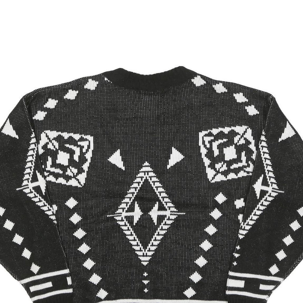 ESSENTIALS Mens Black & White Patterned Jumper Crew Neck Basic Knit M Acrylic