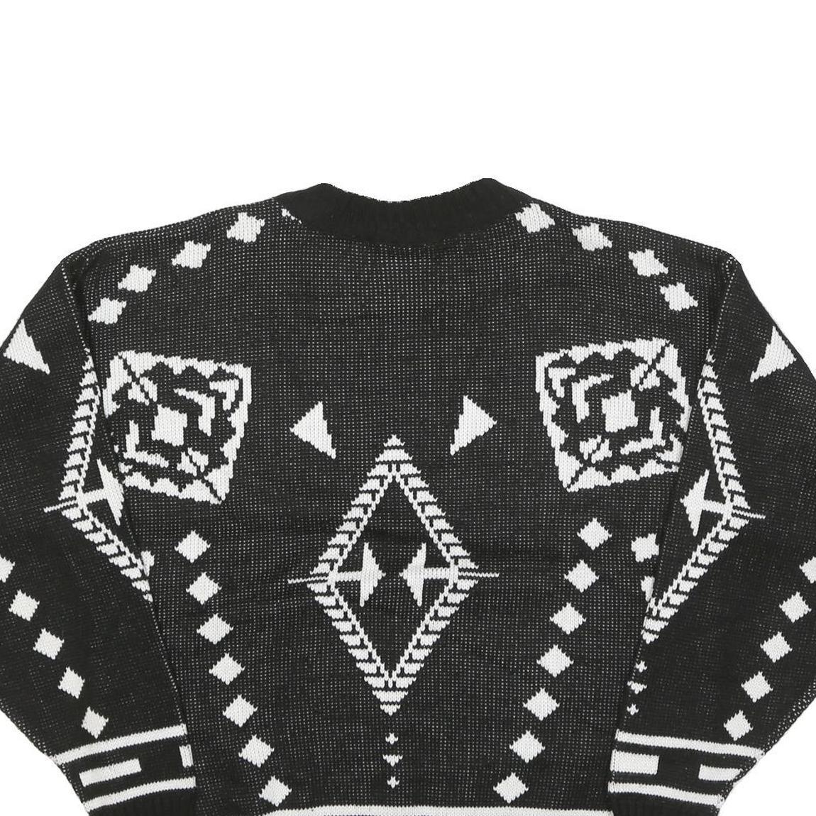 ESSENTIALS Mens Black & White Patterned Jumper Crew Neck Basic Knit M Acrylic
