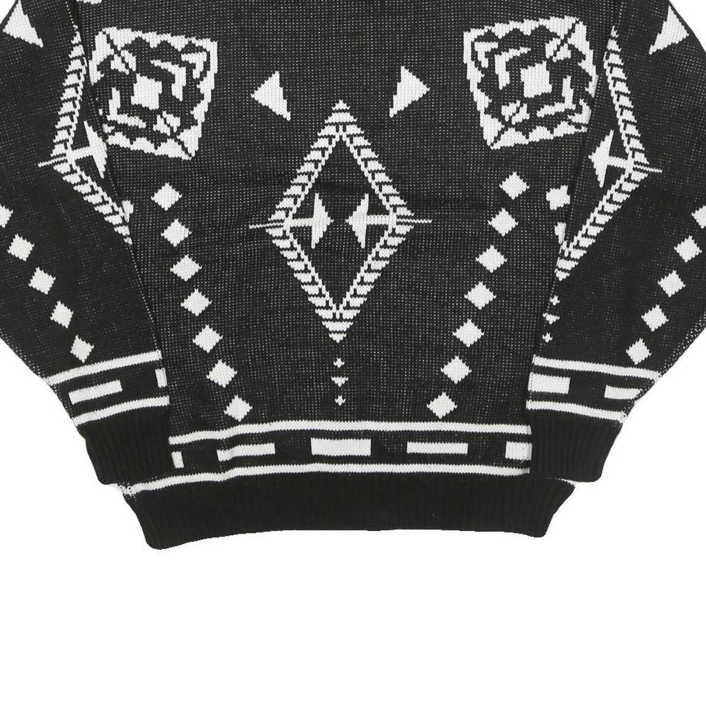 ESSENTIALS Mens Black & White Patterned Jumper Crew Neck Basic Knit M Acrylic
