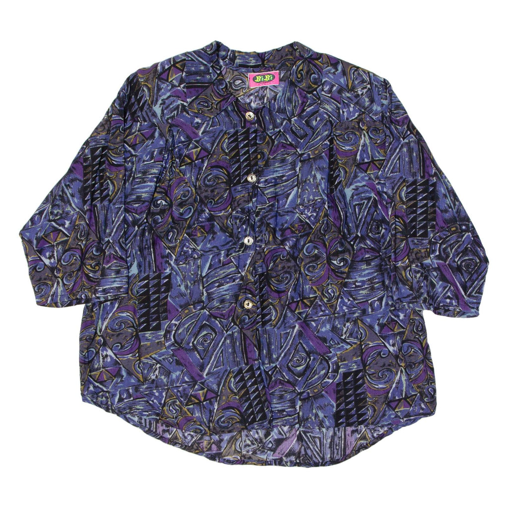 BIBI FASHION Womens Shirt Purple Crazy Pattern 3/4 Sleeve L