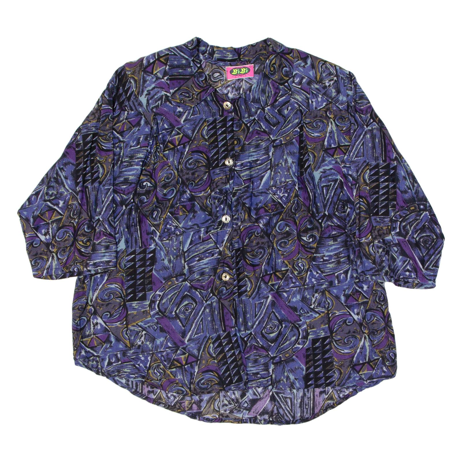 BIBI FASHION Womens Shirt Purple Crazy Pattern 3/4 Sleeve L