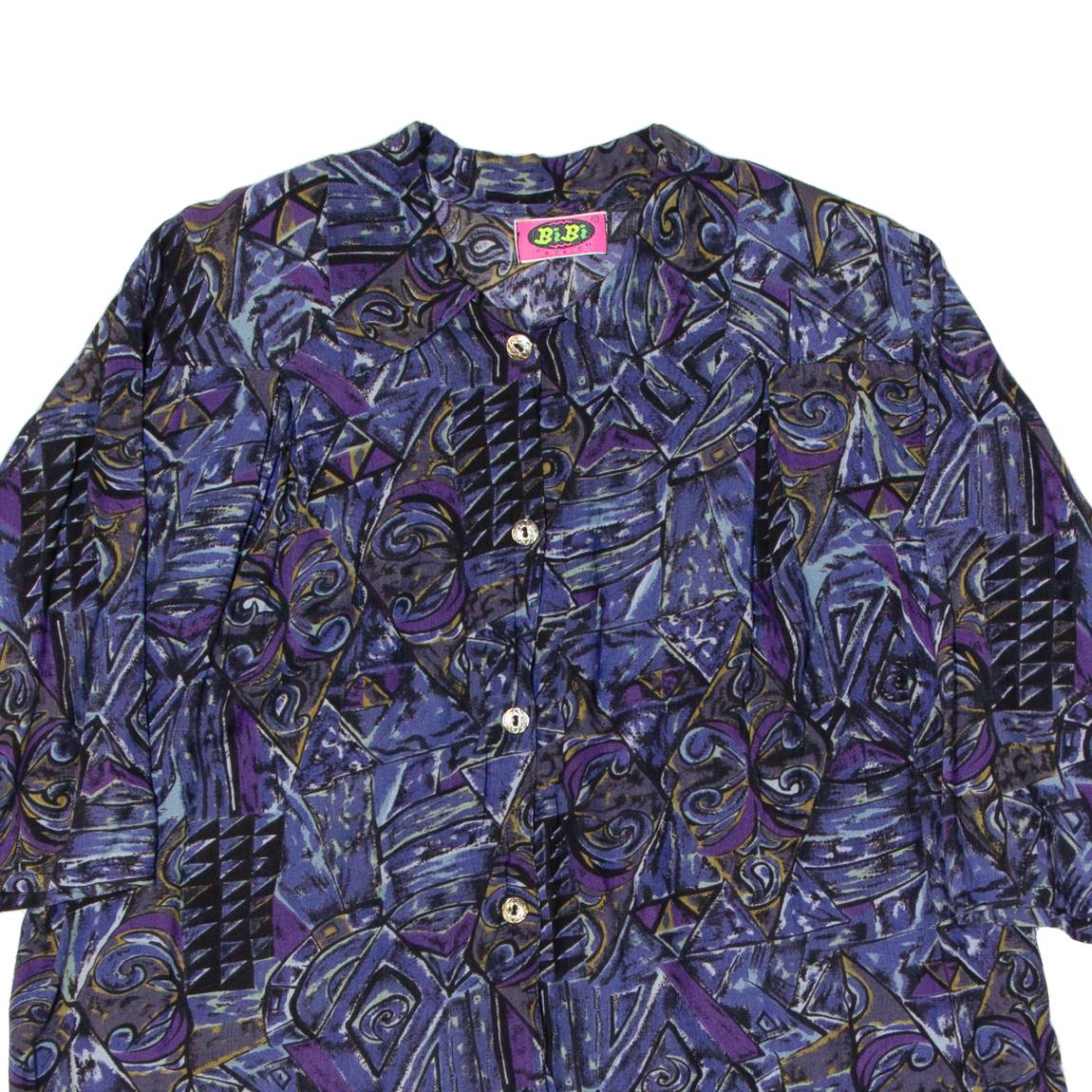 BIBI FASHION Womens Shirt Purple Crazy Pattern 3/4 Sleeve L