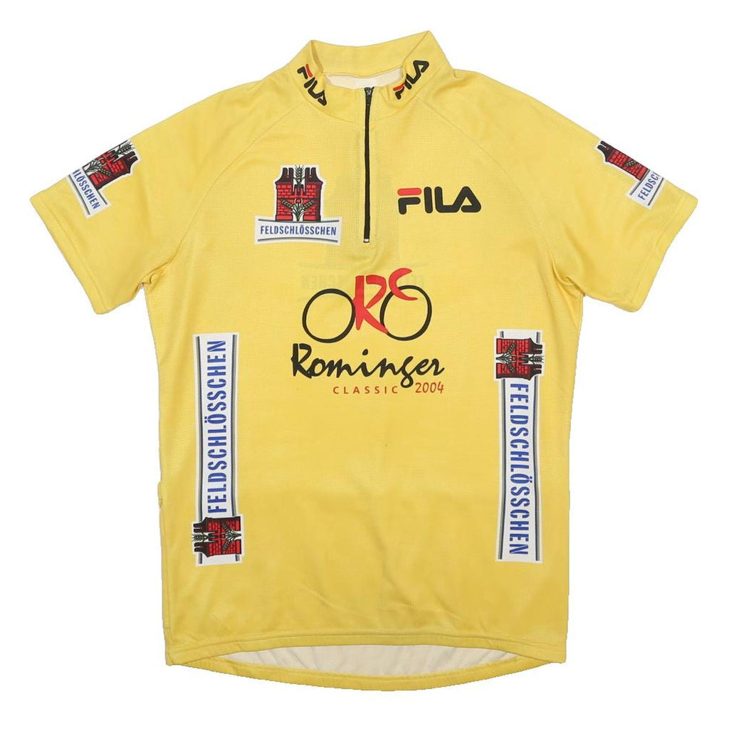 Mens Yellow Graphic Cycling Jersey L Short Sleeve 1/4 Zip Performance Pocketed