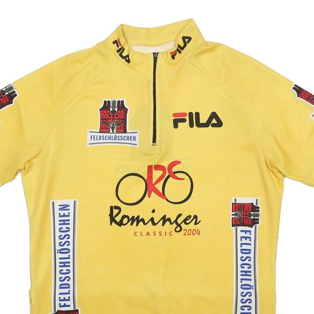 Mens Yellow Graphic Cycling Jersey L Short Sleeve 1/4 Zip Performance Pocketed