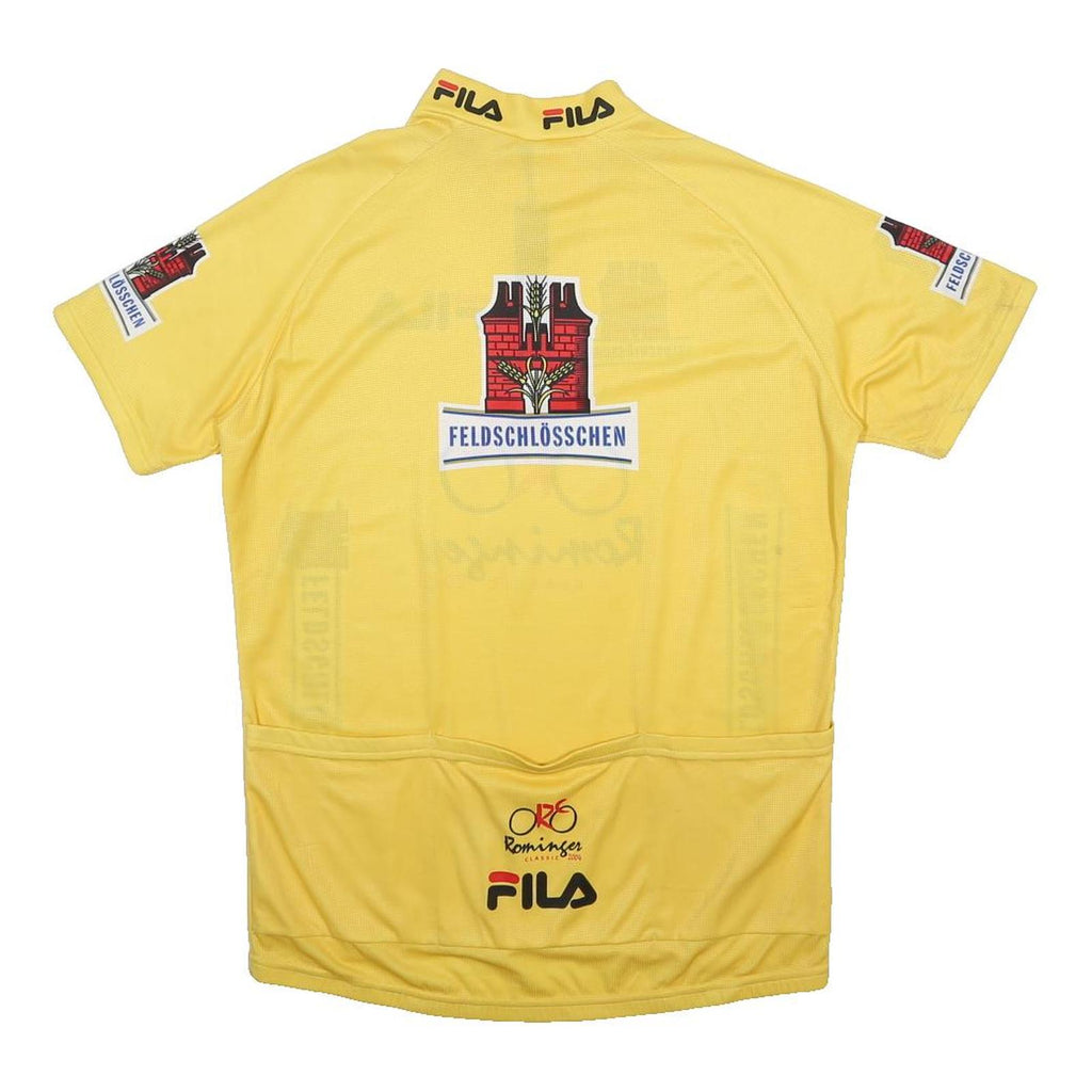 Mens Yellow Graphic Cycling Jersey L Short Sleeve 1/4 Zip Performance Pocketed
