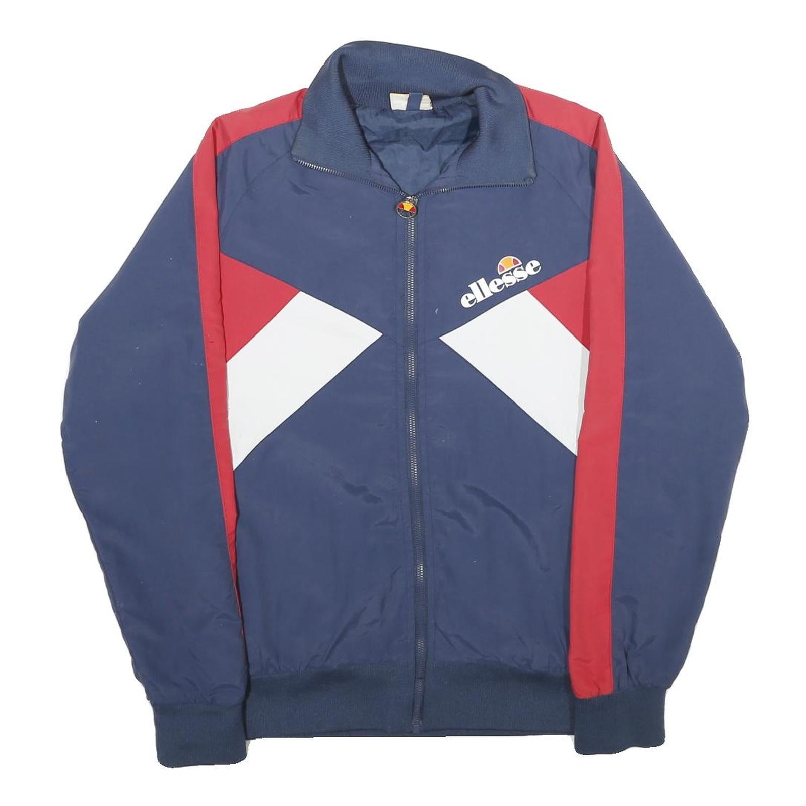 ELLESSE Womens Navy Blue Red White Logo Zip Jacket UK 8 Nylon Track Sportswear