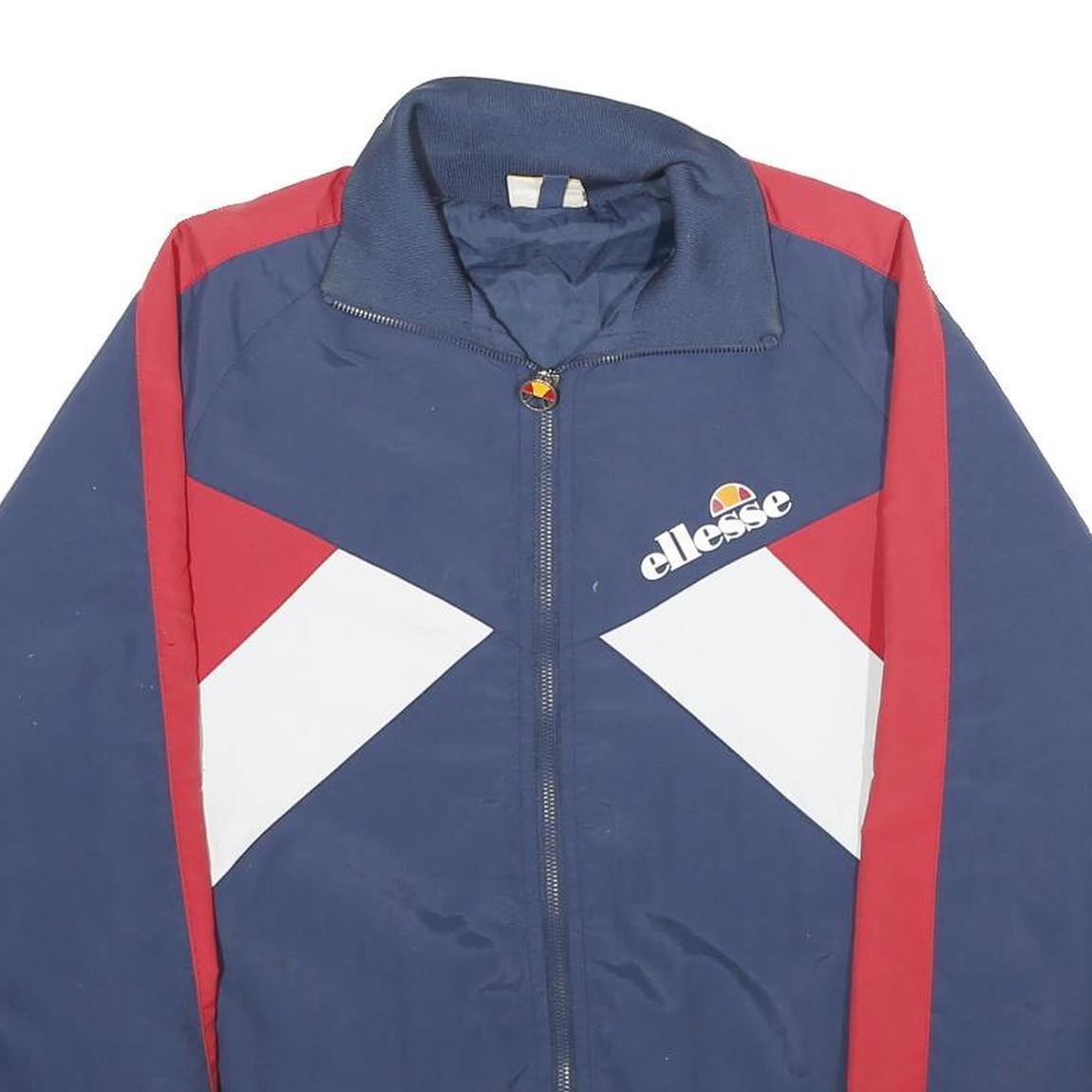 ELLESSE Womens Navy Blue Red White Logo Zip Jacket UK 8 Nylon Track Sportswear