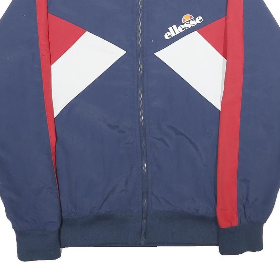 ELLESSE Womens Navy Blue Red White Logo Zip Jacket UK 8 Nylon Track Sportswear
