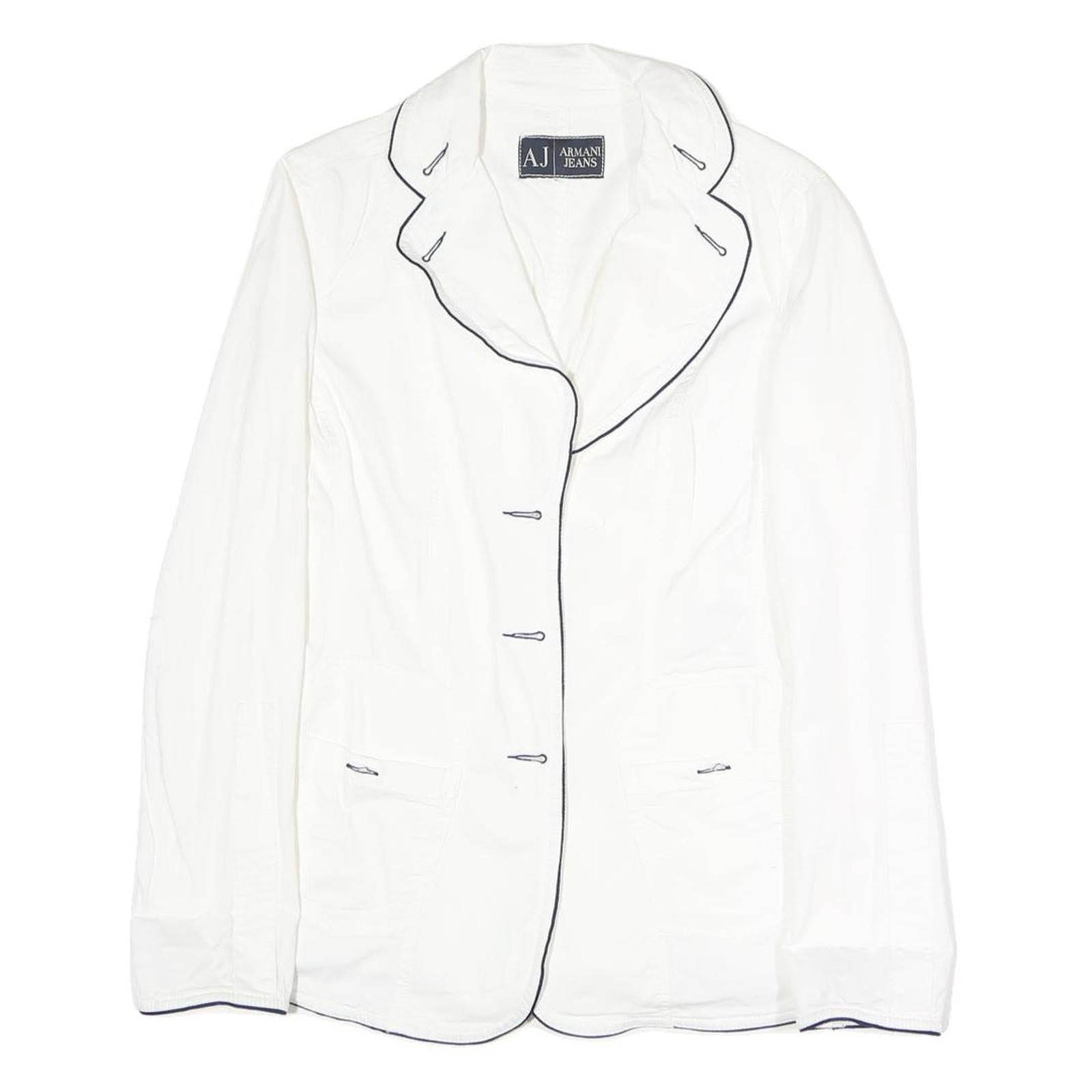 ARMANI JEANS Womens White Cotton Blend Jacket M Plain Contrast Piping