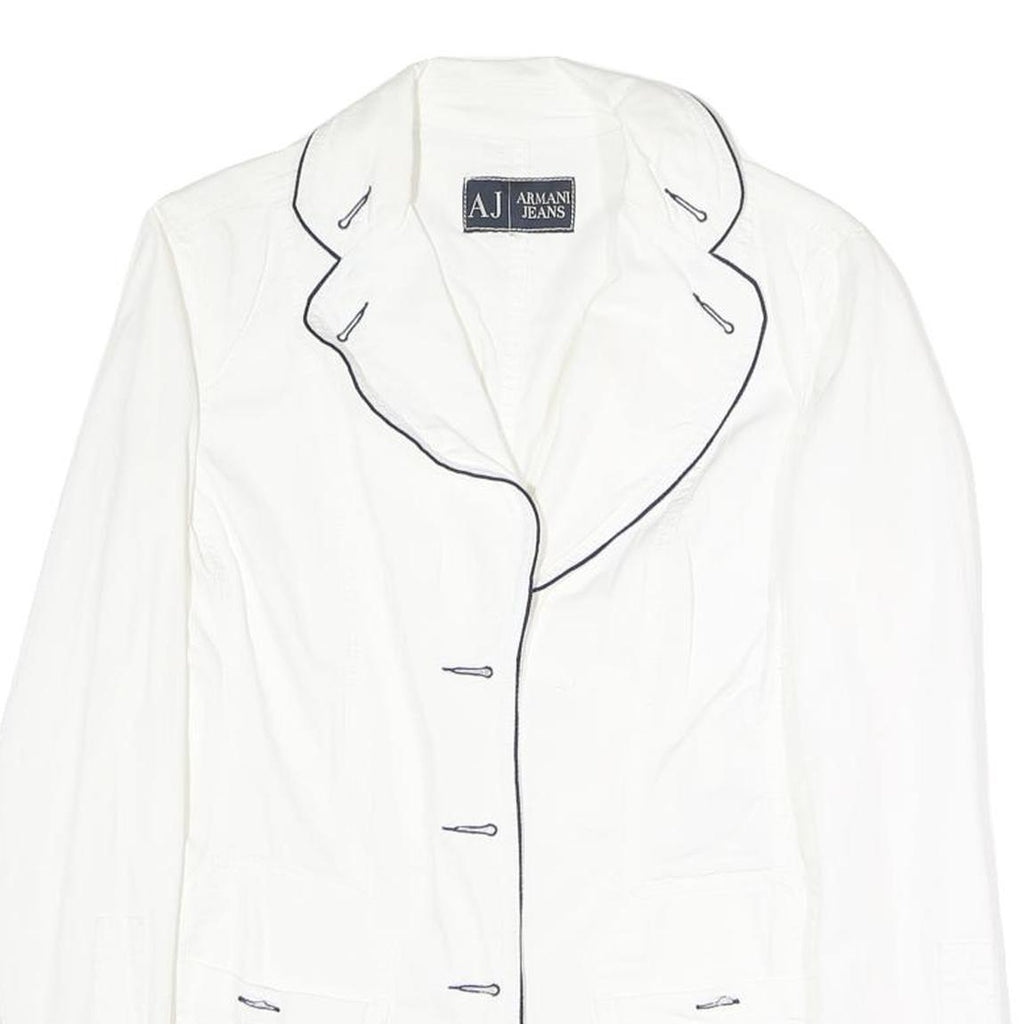ARMANI JEANS Womens White Cotton Blend Jacket M Plain Contrast Piping