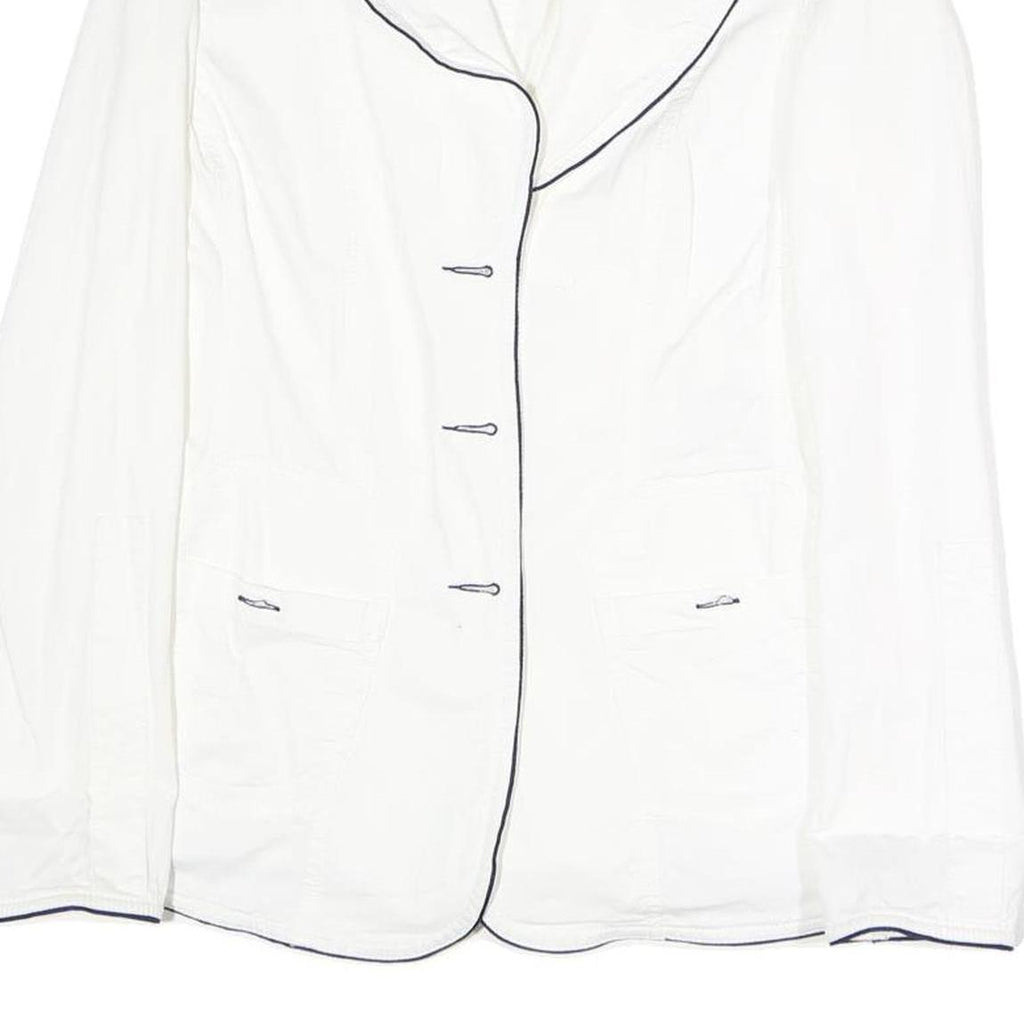 ARMANI JEANS Womens White Cotton Blend Jacket M Plain Contrast Piping