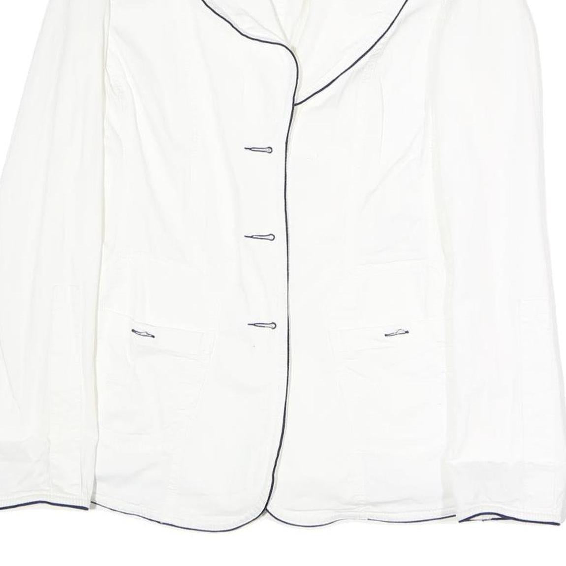 ARMANI JEANS Womens White Cotton Blend Jacket M Plain Contrast Piping