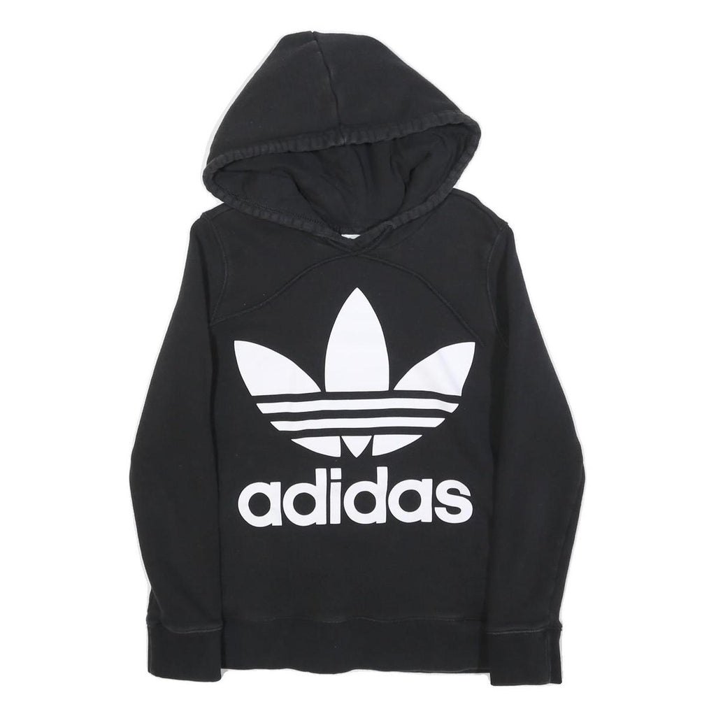 ADIDAS Womens Black Hoodie UK 10 Cotton Blend Large Trefoil Logo Sweatshirt