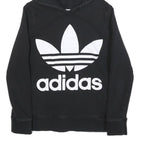 ADIDAS Womens Black Hoodie UK 10 Cotton Blend Large Trefoil Logo Sweatshirt