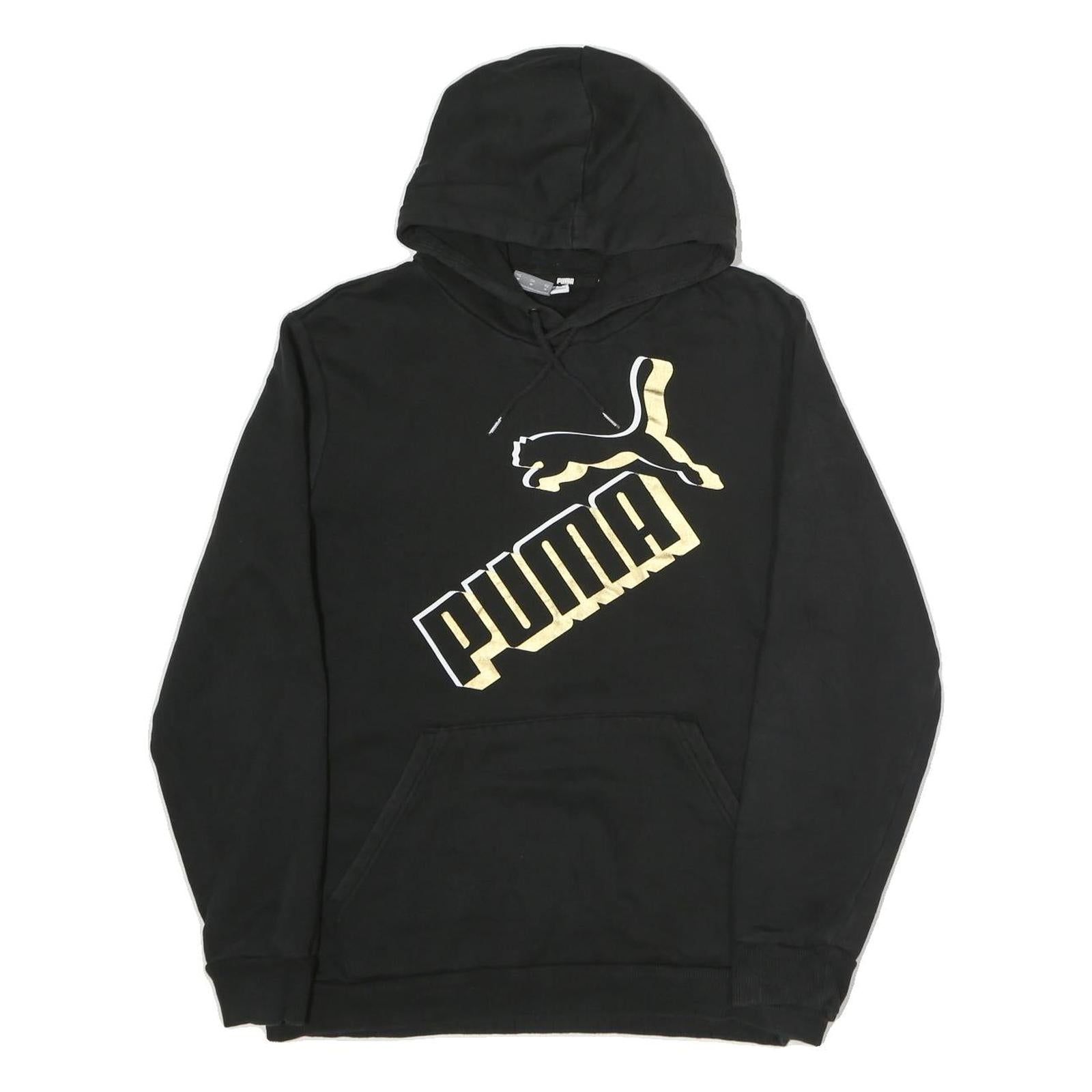 PUMA Mens Black Cotton Hoodie M Pullover Drawstring Casual Sportswear