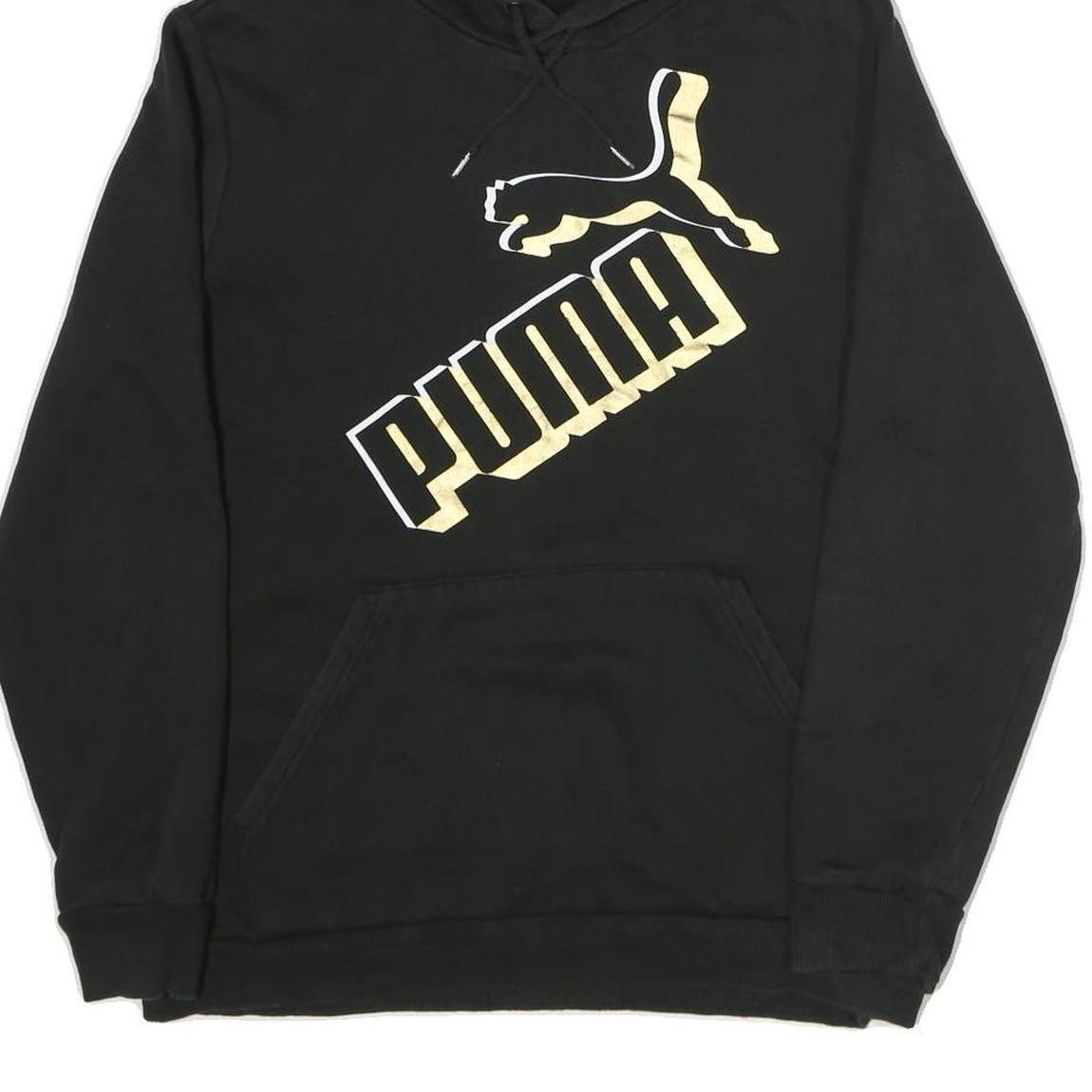 PUMA Mens Black Cotton Hoodie M Pullover Drawstring Casual Sportswear