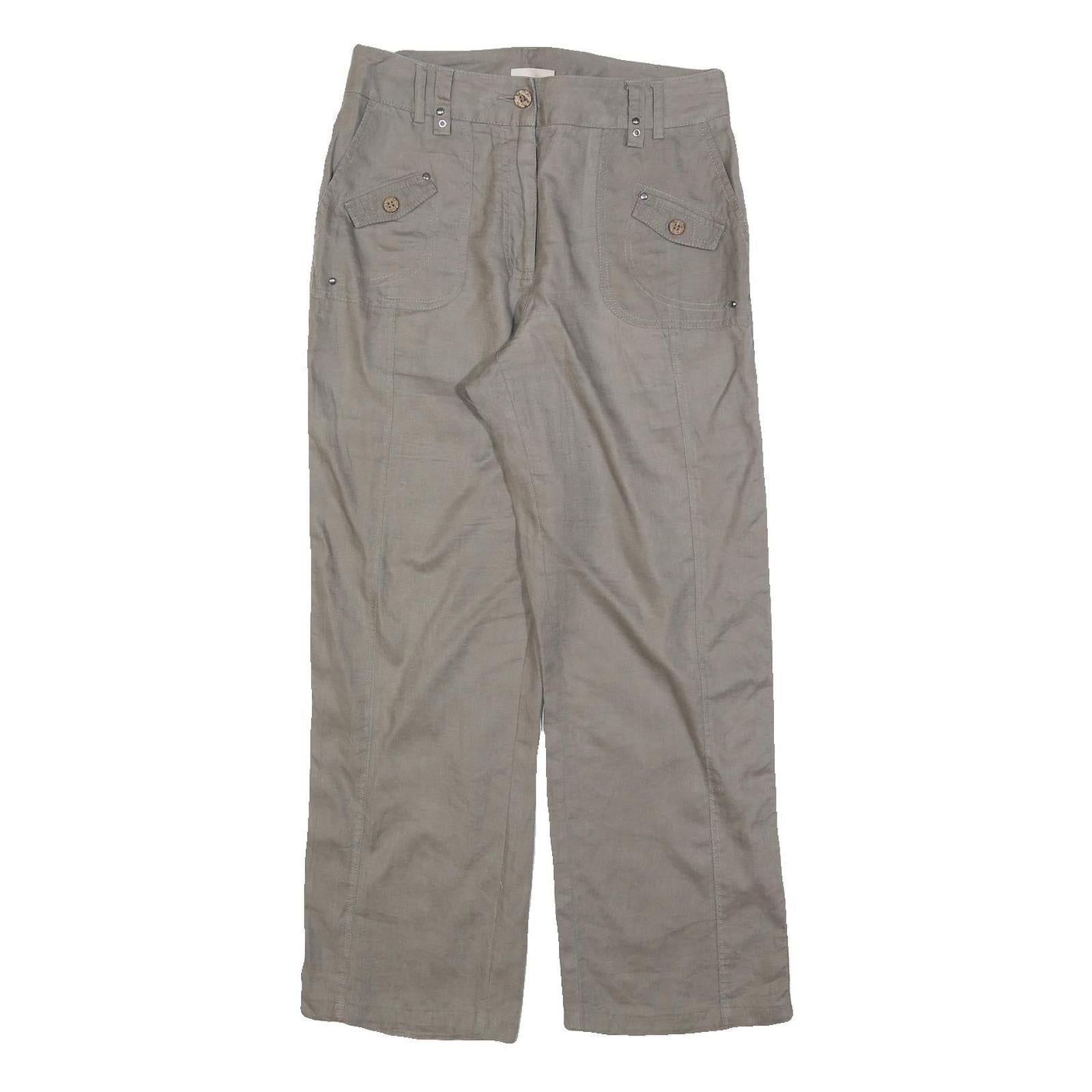 CANDA Womens Linen Beige Relaxed Straight Trousers W28 L28 Casual Comfort Summer