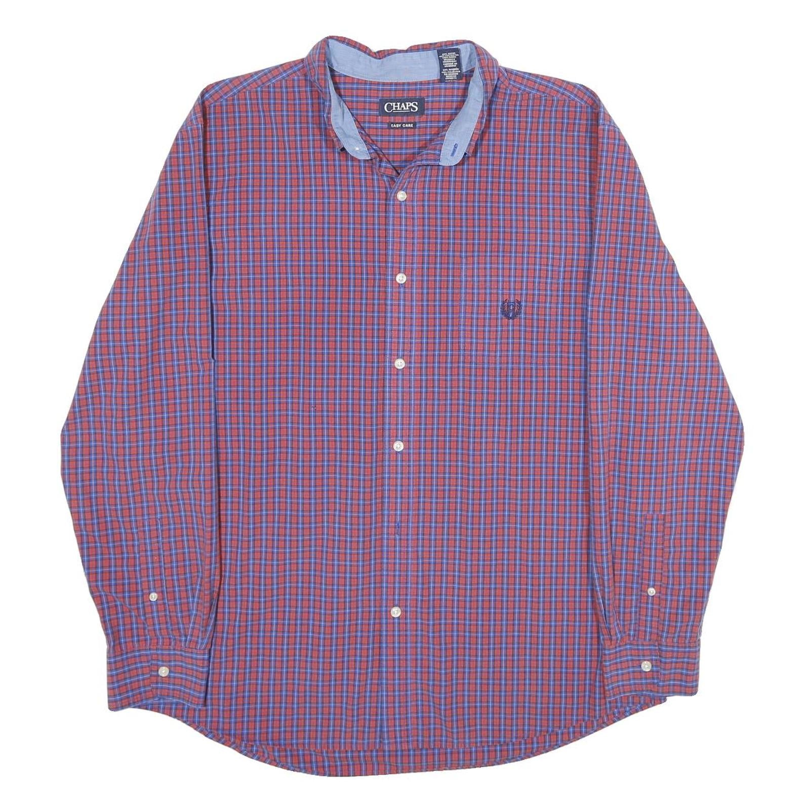 CHAPS Mens Red & Blue Checked Shirt XL Classic Cotton Blend Long Sleeve Button