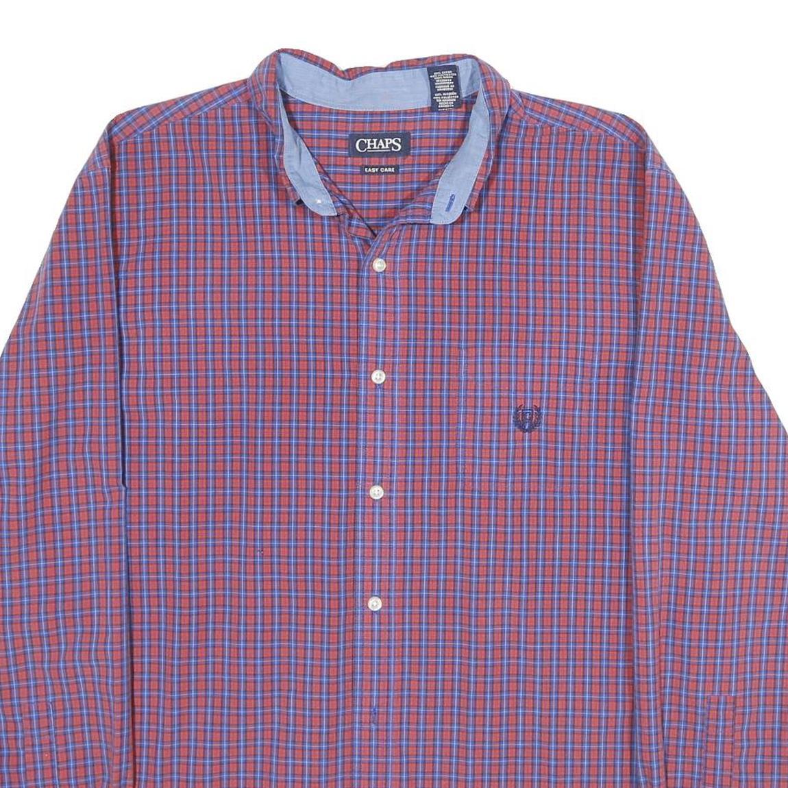 CHAPS Mens Red & Blue Checked Shirt XL Classic Cotton Blend Long Sleeve Button