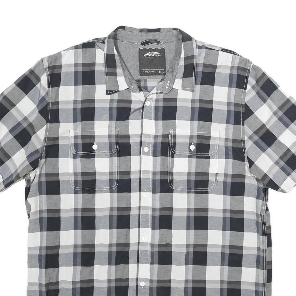 VANS Mens Black & White Check Shirt XL Short Sleeve Button Pocket Casual Cotton
