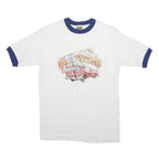 HANES Boys White & Blue Firefighter Graphic T-Shirt M Short Sleeve Crew Neck