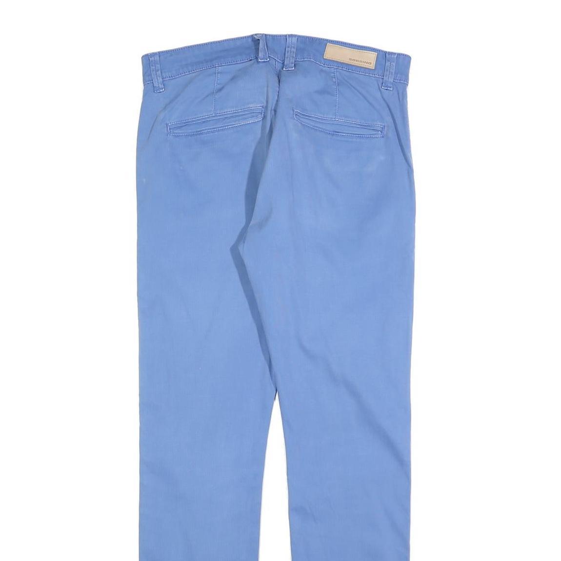 SORBINO Womens Cotton Blend Blue Slim Straight Trousers W32 L30 Stylish Zip