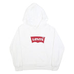 LEVI'S Womens White Hoodie L Cotton Blend Classic Logo Pullover Casual