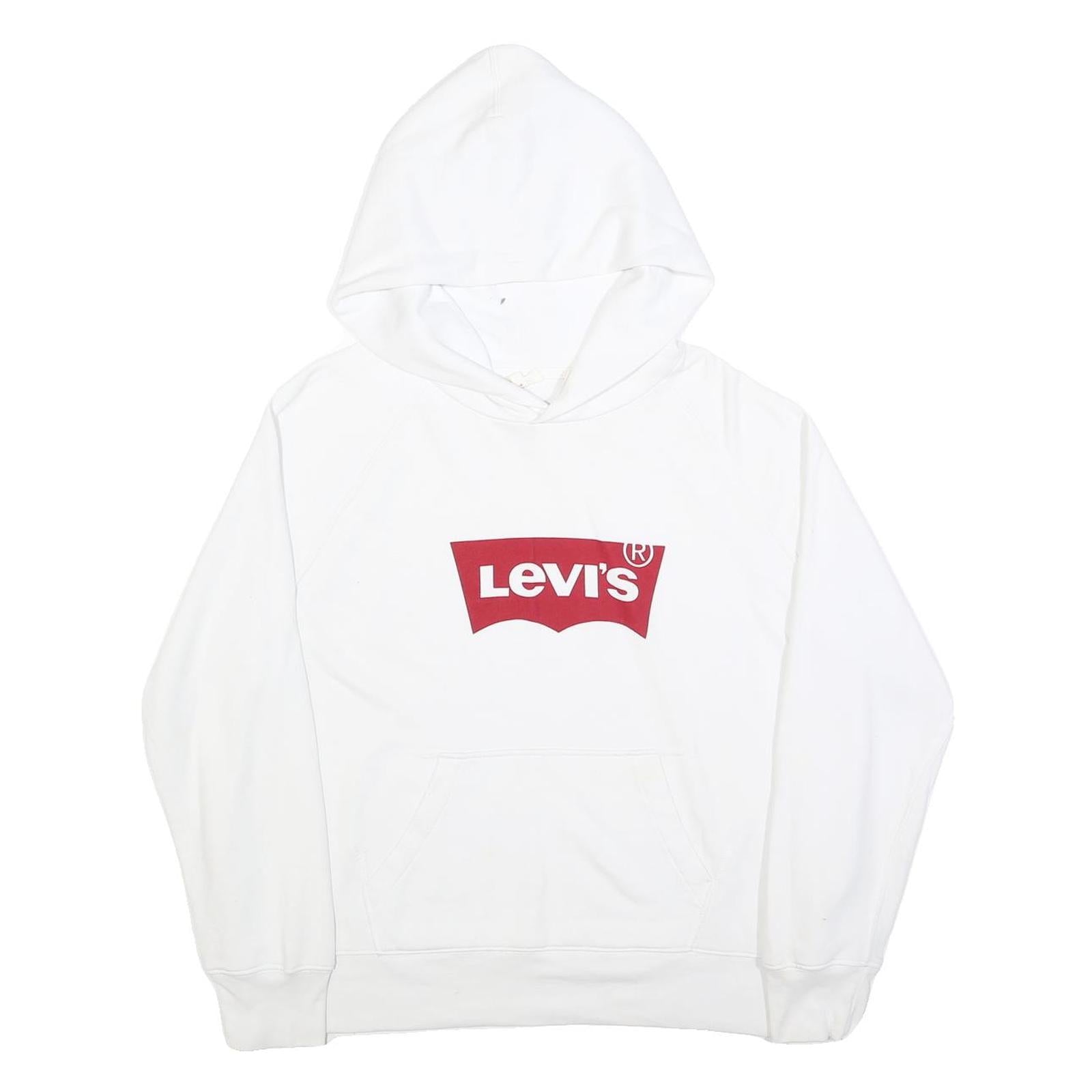 LEVI'S Womens White Hoodie L Cotton Blend Classic Logo Pullover Casual