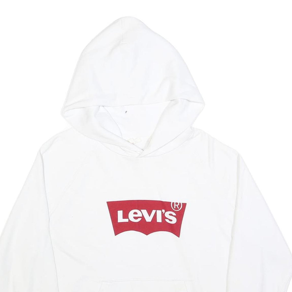 LEVI'S Womens White Hoodie L Cotton Blend Classic Logo Pullover Casual
