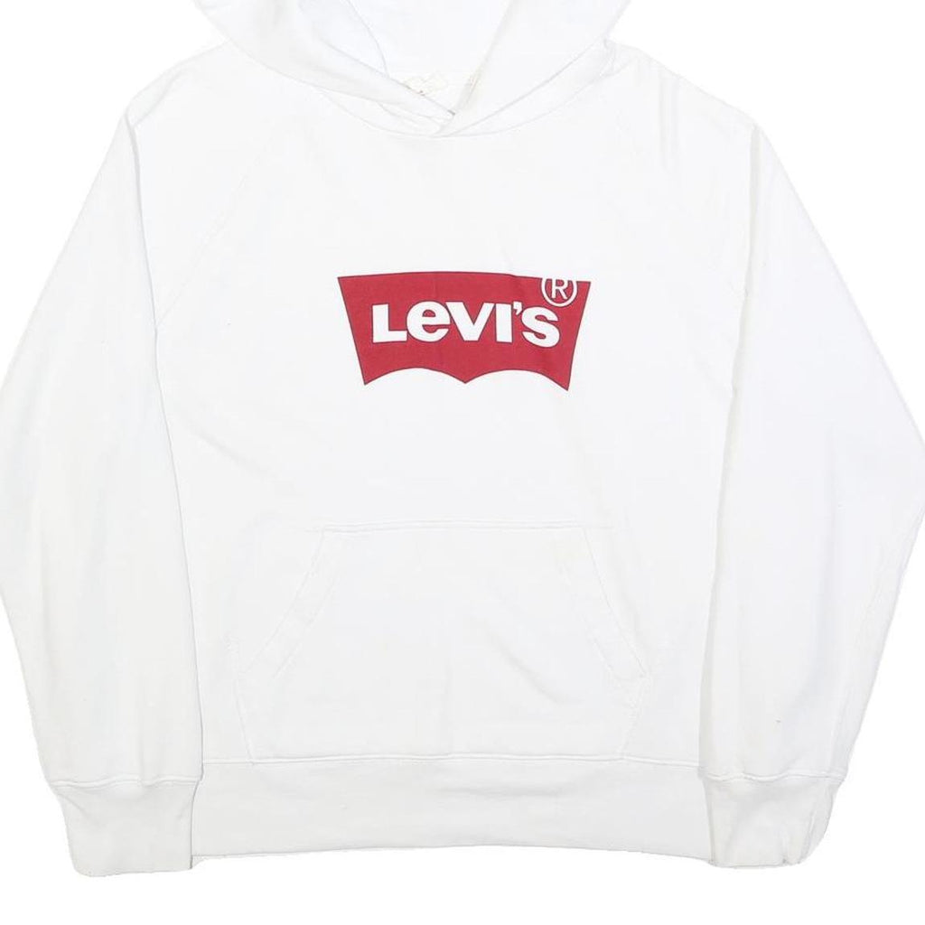 LEVI'S Womens White Hoodie L Cotton Blend Classic Logo Pullover Casual