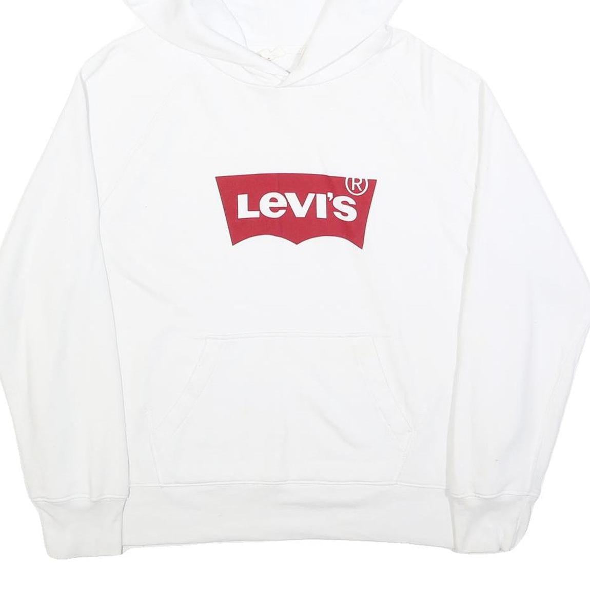 LEVI'S Womens White Hoodie L Cotton Blend Classic Logo Pullover Casual