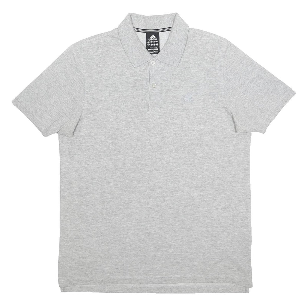 ADIDAS Mens Grey Short Sleeve Plain Polo Shirt L Cotton Blend Casual Comfort
