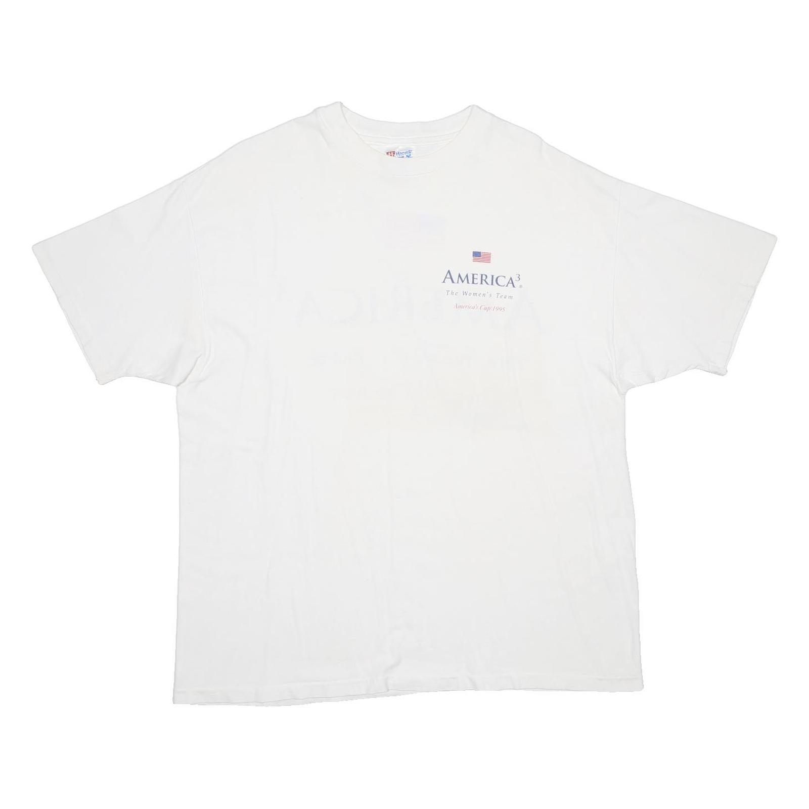 HANES Womens White America3 Graphic T-Shirt XL Short Sleeve Crew Neck Vintage