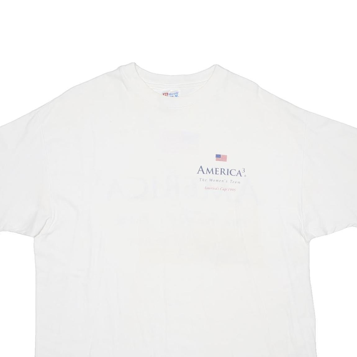 HANES Womens White America3 Graphic T-Shirt XL Short Sleeve Crew Neck Vintage