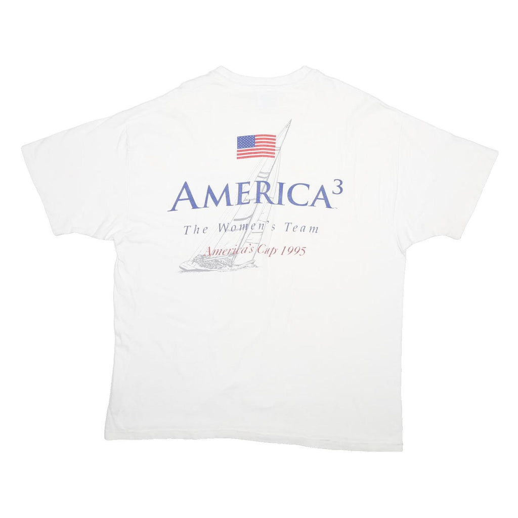 HANES Womens White America3 Graphic T-Shirt XL Short Sleeve Crew Neck Vintage