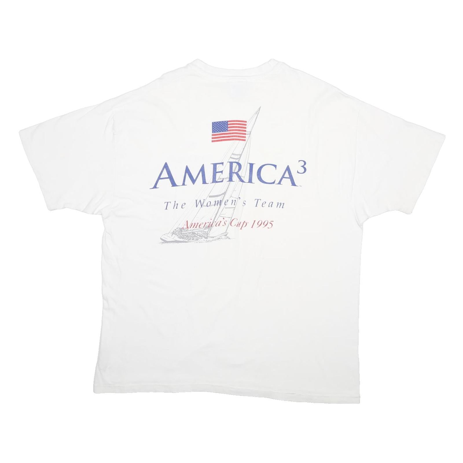 HANES Womens White America3 Graphic T-Shirt XL Short Sleeve Crew Neck Vintage