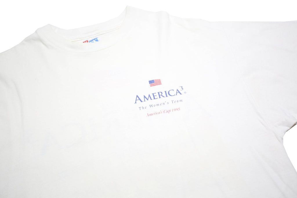 HANES Womens White America3 Graphic T-Shirt XL Short Sleeve Crew Neck Vintage