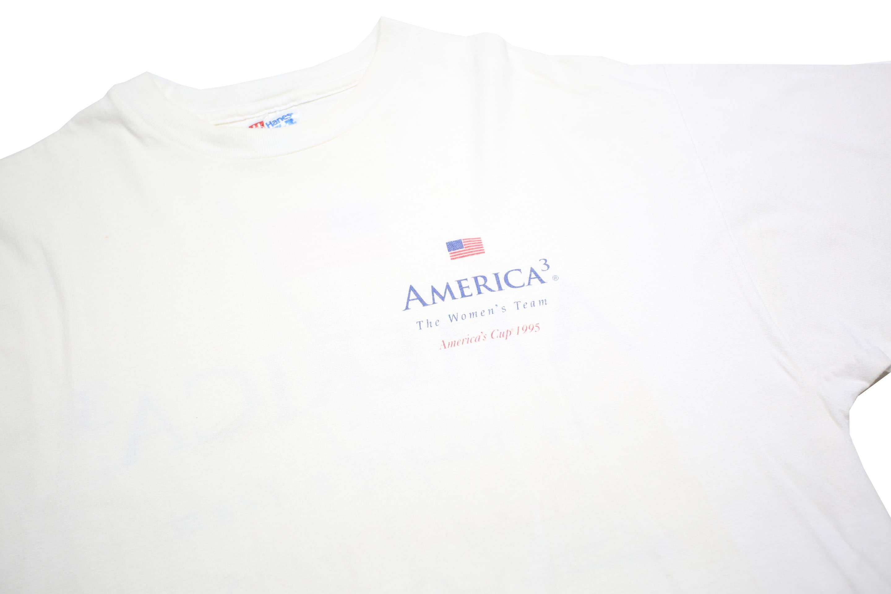 HANES Womens White America3 Graphic T-Shirt XL Short Sleeve Crew Neck Vintage